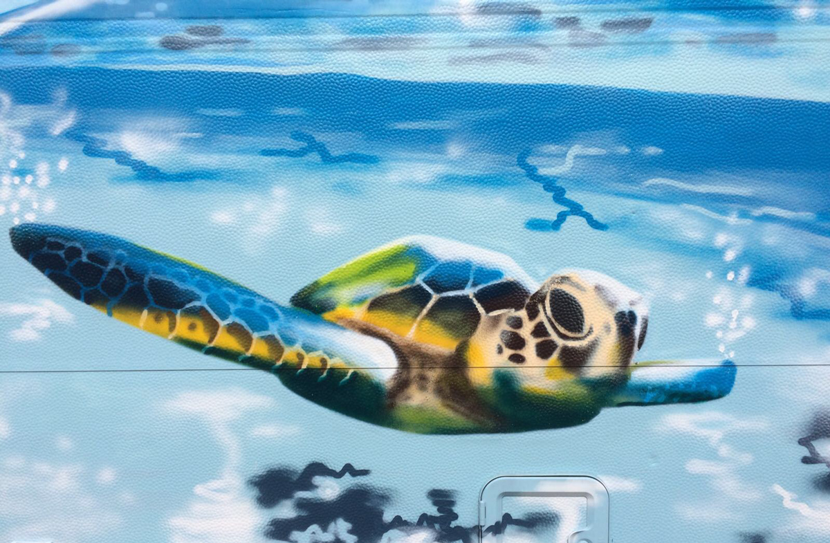 Graffitimotiv "Turtle" auf Wohnwagen